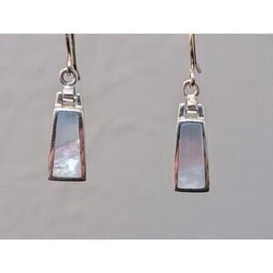Trapezoid Mother of Pearl Inlay 925 Sterling Dangle French Wire Earrings